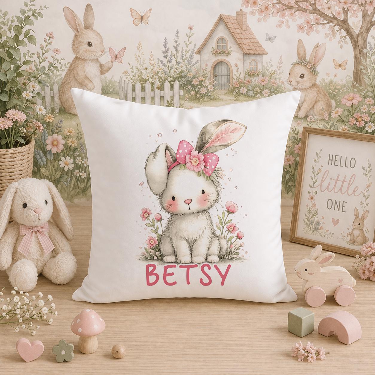 Personalised bunny cushion for baby girl nursery decor
