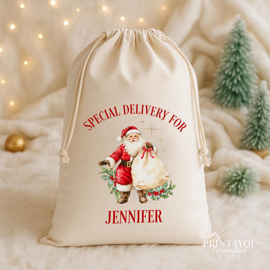 Personalised Santa Sack – Large Christmas Gift Bag – Vintage Cotton Sack