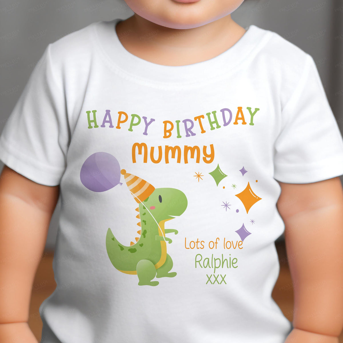Personalised party dinosaur birthday gift set for Mummy or Daddy, shown together