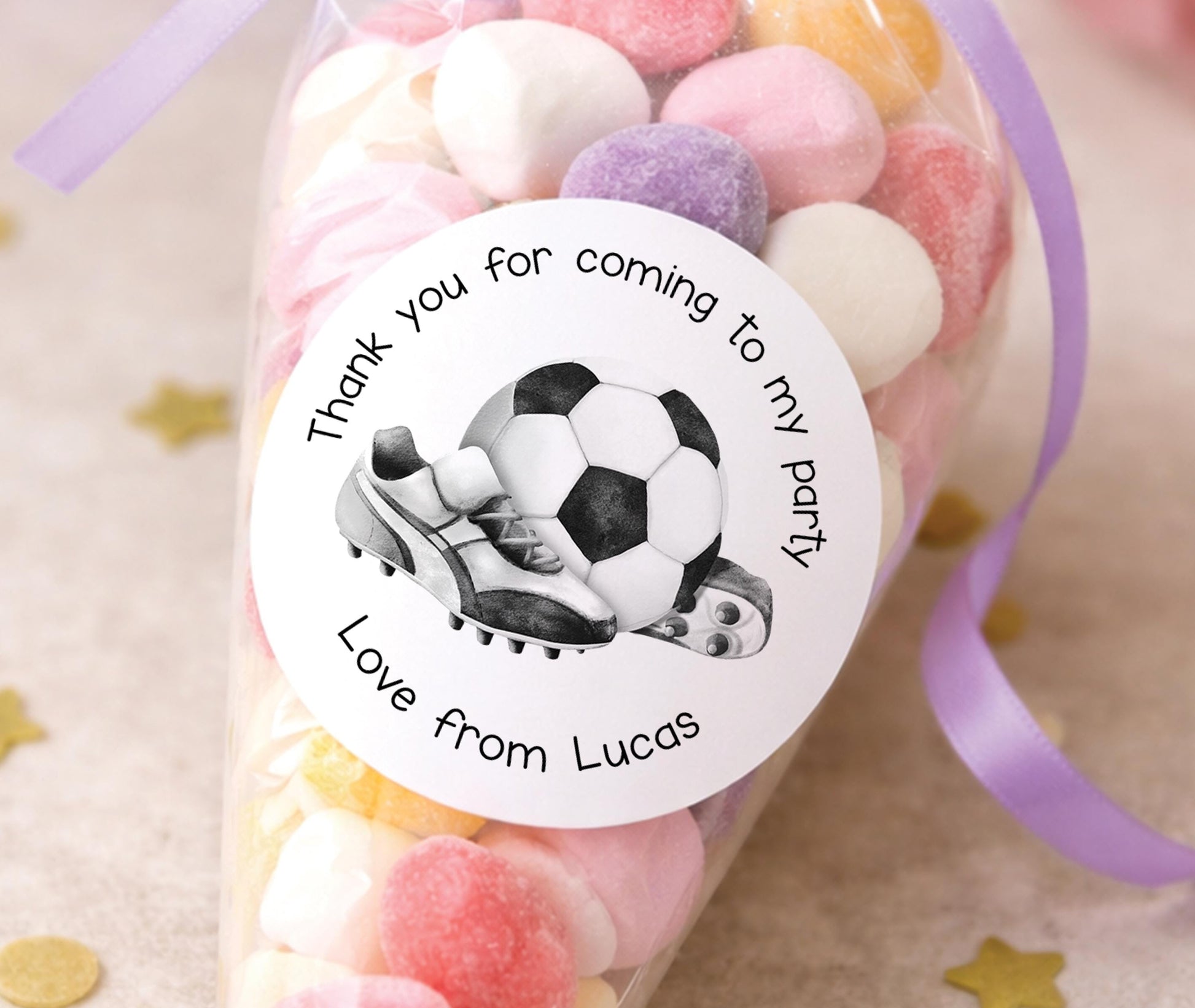 Sheet of personalised football stickers printed with the birthday child's name