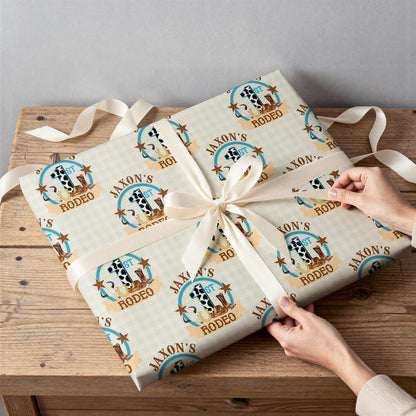 Gift wrapped in personalised cowboy wrapping paper