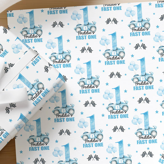 Printed birthday wrapping paper shown as wrapping paper