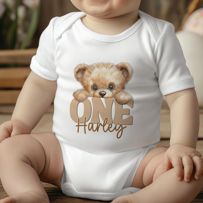 Personalised Teddy Bear T-Shirt | Milestone Birthday Outfit – Cotton Baby Vest, Sleepsuit & Bib