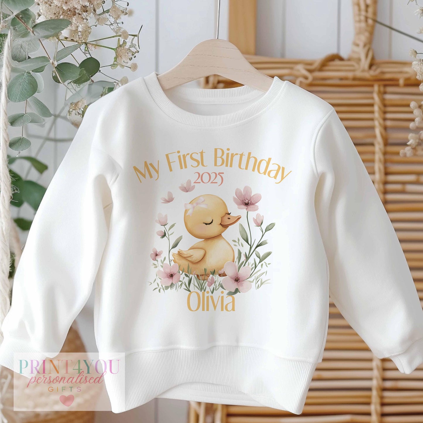 Personalised Yellow Duck Jumper for First Birthday Cute Childrens Sweatshirt – I Am One - 6-12  months