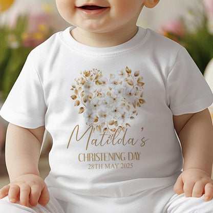 Personalised baptism baby vest, styled on hanger