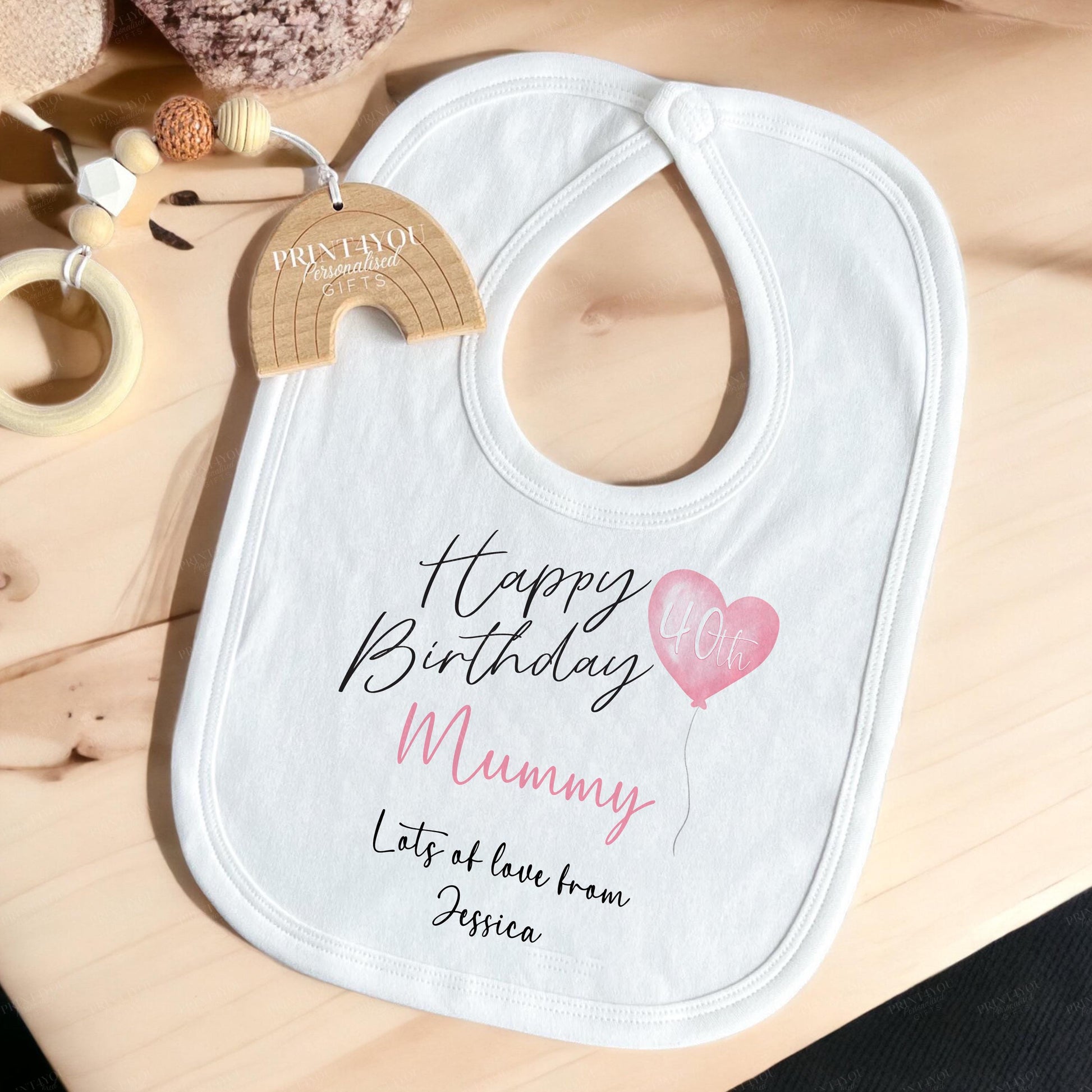 Personalised 1st Birthday Mummy bib, flat lay