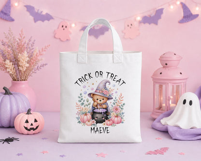 Personalised Halloween Trick or Treat Bag - Witch Bear Tote