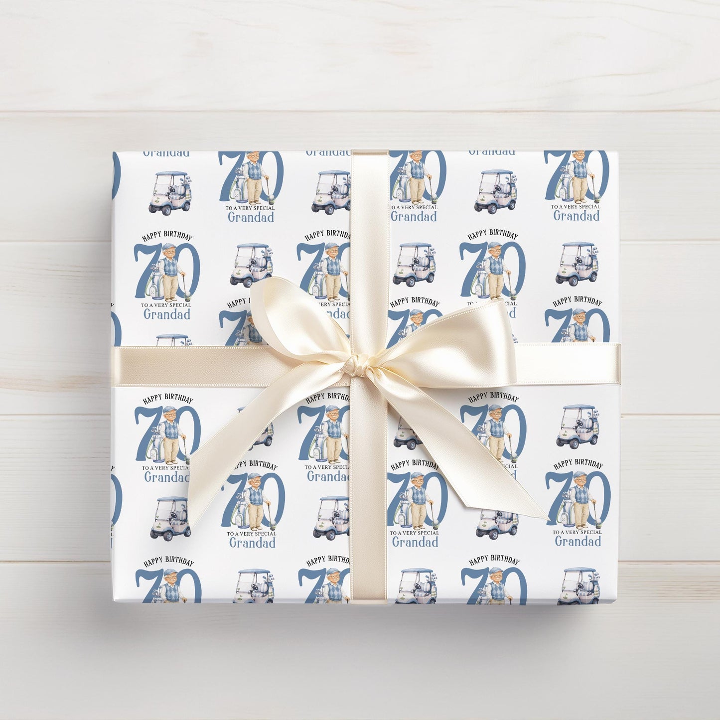 Roll of personalised golf wrapping paper packaged in a postal tube ready for delivery.