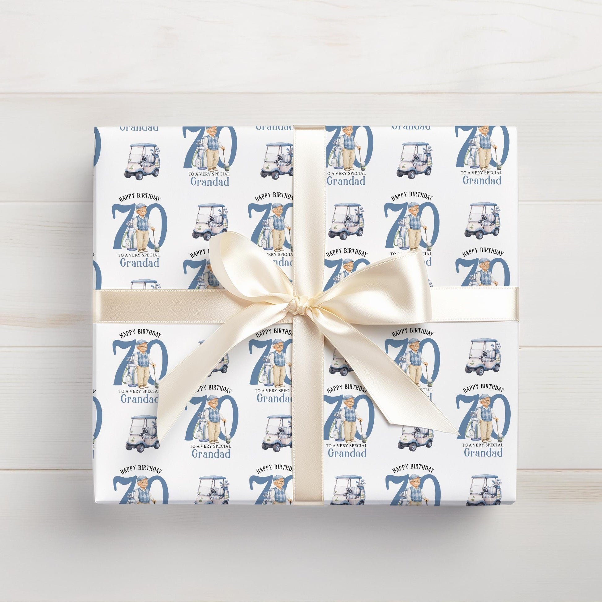 Roll of personalised golf wrapping paper packaged in a postal tube ready for delivery.