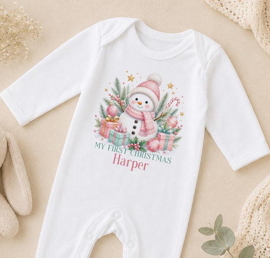 Personalised First Christmas Outfit, Snowman Baby Vest 2026 Gift