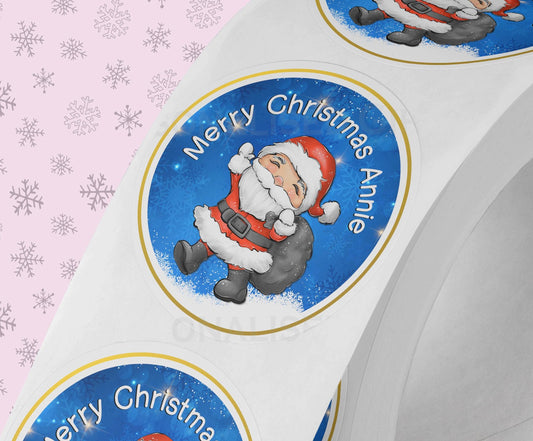 Personalised Xmas Santa Father Christmas Sticker – Christmas White Gloss 5cm Stickers – Perfect for Christmas Party Bags, Gift Wrapping. - Strips (5cm each)