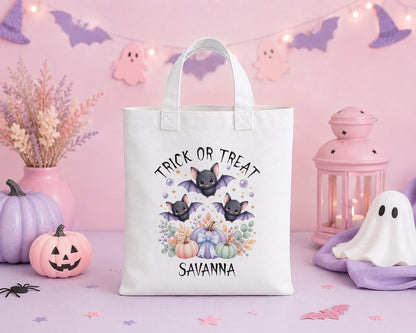 Personalised Halloween Trick or Treat Bag - Kawaii Cauldron & Bat