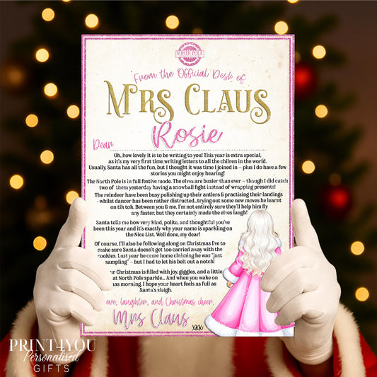 Personalised Mrs Claus Letter – A4 Gloss Card – Magical Christmas Keepsake