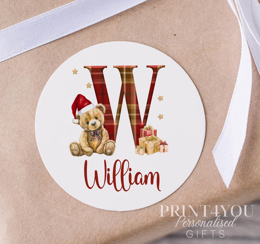 Personalised Teddy Bear Christmas Stickers – 5cm Gift Labels for Party Bags Wrapping - Strips (5cm each)