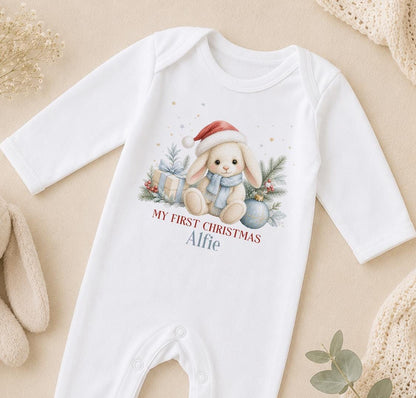 Personalised First Christmas Outfit 2026, Bunny, Neutral Baby Gift