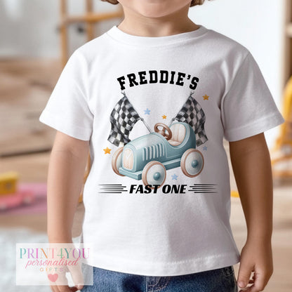 First Birthday Outfit – Personalised Baby Clothes | Racing Car Theme Vest & Bib