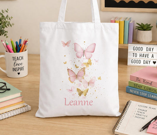 Personalised Butterfly Tote Bag - Custom Name Cotton Shopper