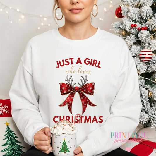 Ladies red Christmas jumper with reindeer bow and antler design, size X Small
