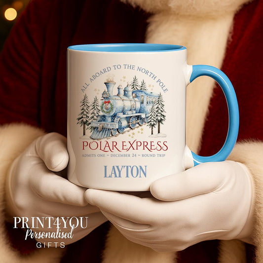 Personalised Polar Express Mug – Christmas Hot Chocolate Cup – Custom Name Gift - Full white mug