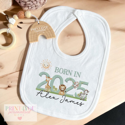 Personalised safari baby vest, soft cotton, safari animal design.