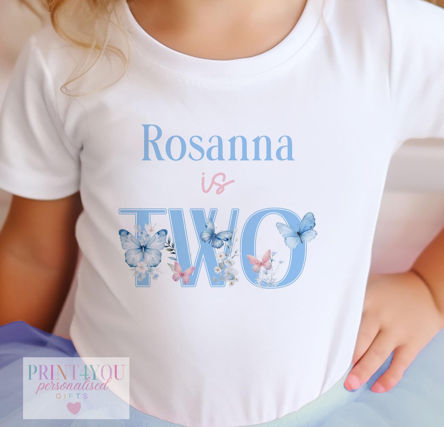 Personalised butterfly birthday t-shirt for second birthday girls