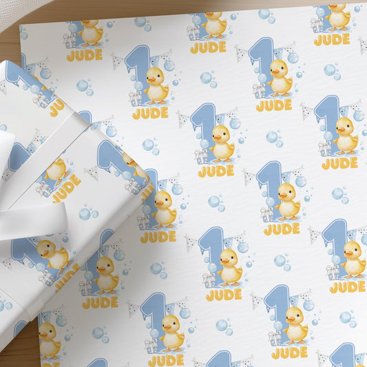 Printed duck wrapping paper shown as wrapping paper