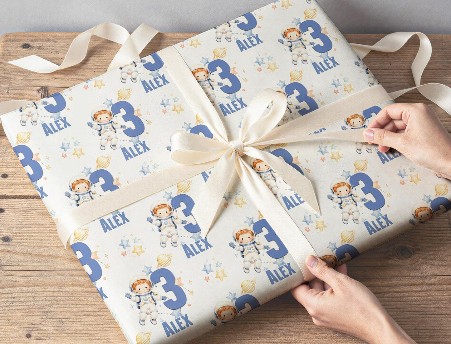 Personalised astronaut birthday wrapping paper printed to order