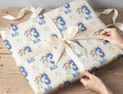 Personalised astronaut birthday wrapping paper printed to order
