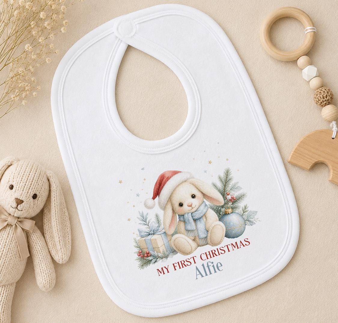Personalised First Christmas Outfit 2026, Bunny, Neutral Baby Gift