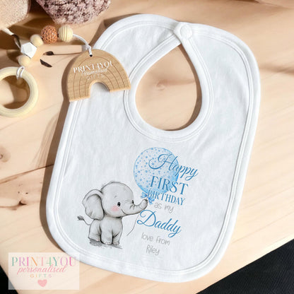 Personalised t-shirt with blue elephant Daddy first birthday design
