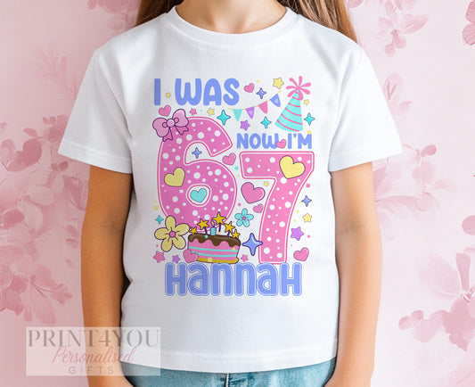 Personalised Birthday T – Shirt – Girls 7th Birthday Tee With Pastel Party Design - 6-12 months  T-shirt
