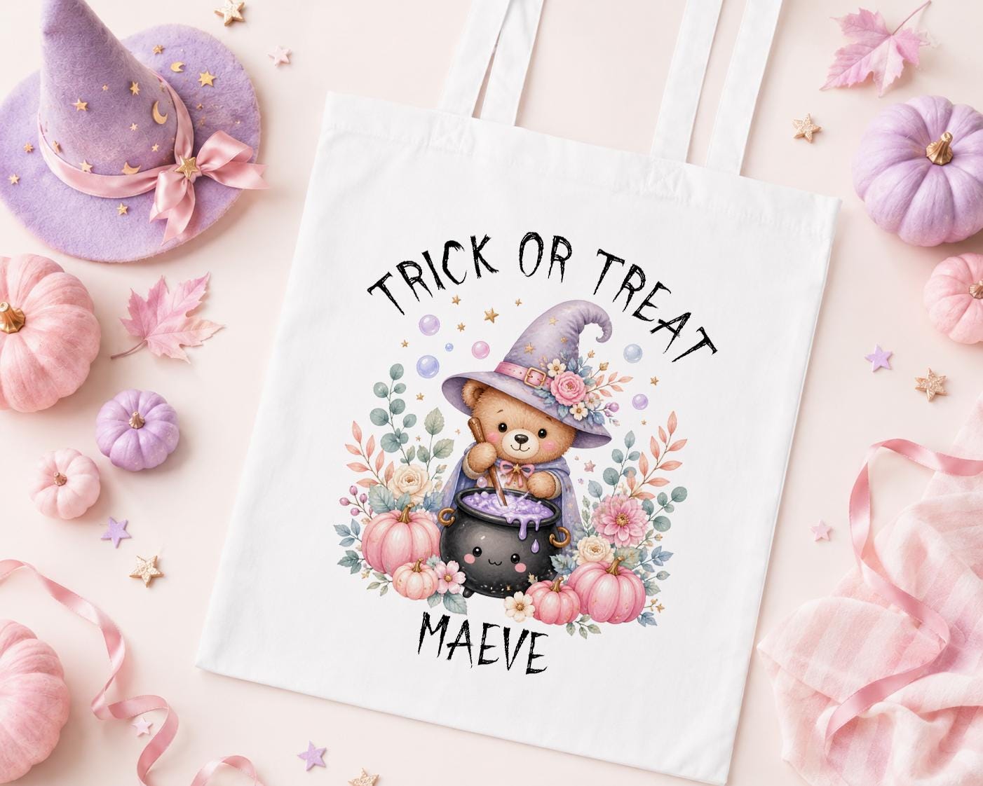 Personalised Halloween Trick or Treat Bag - Witch Bear Tote