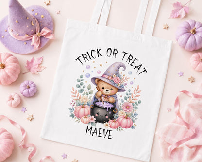 Personalised Halloween Trick or Treat Bag - Witch Bear Tote