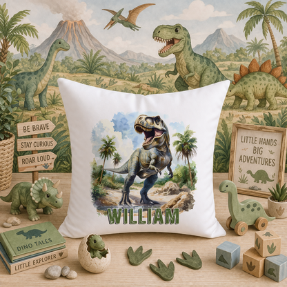 Personalised Dinosaur Cushion – Kids Cushion With Custom Name & Soft Plush Insert - Cushion cover only
