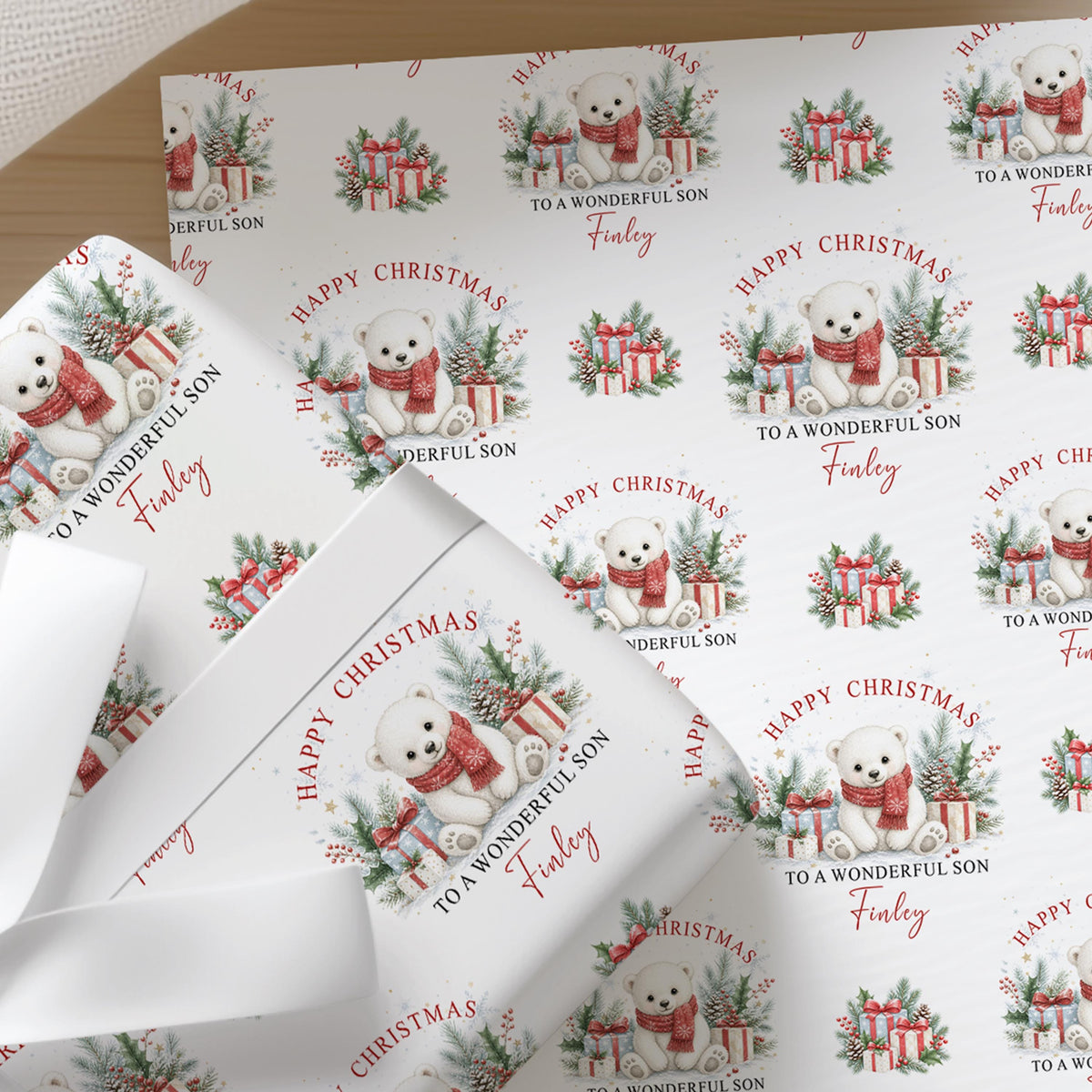Personalised Christmas Paper | Polar Bear Custom Name Gift Wrap