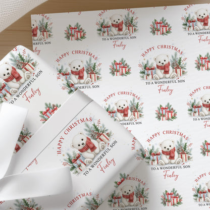 Personalised Christmas Paper | Polar Bear Custom Name Gift Wrap