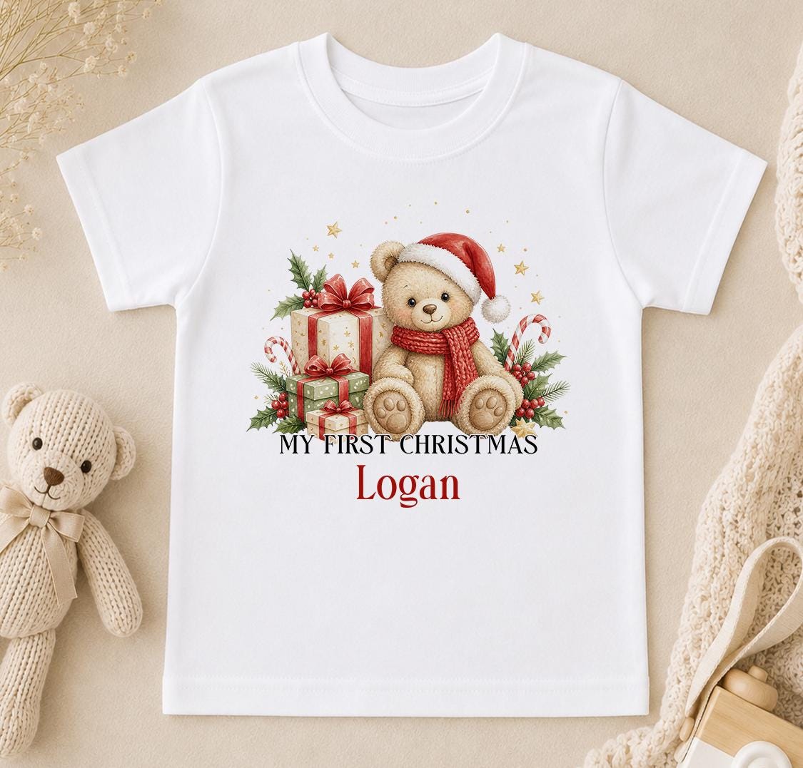 Personalised Baby Christmas Outfit 2026 Teddy Sleepsuit, Bib Gift