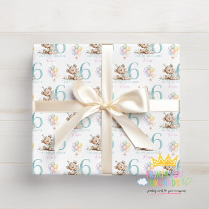 Personalised Birthday Wrapping Paper, Teddy Bear Pastel Balloon