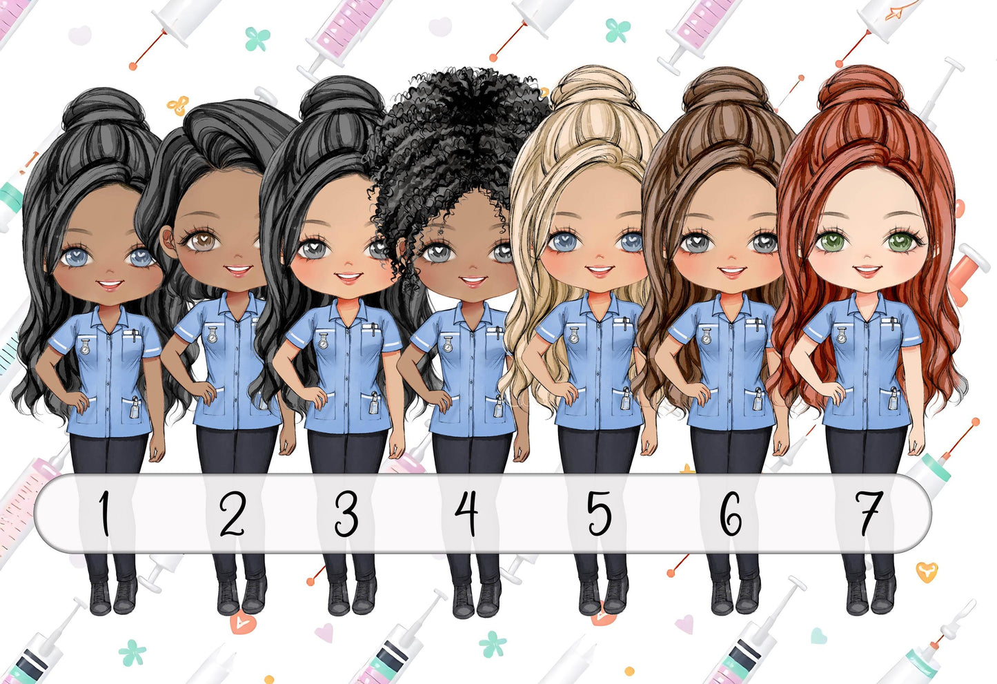 Personalised nurse and midwife bag charm with swivel clip, Nurse 2 character design