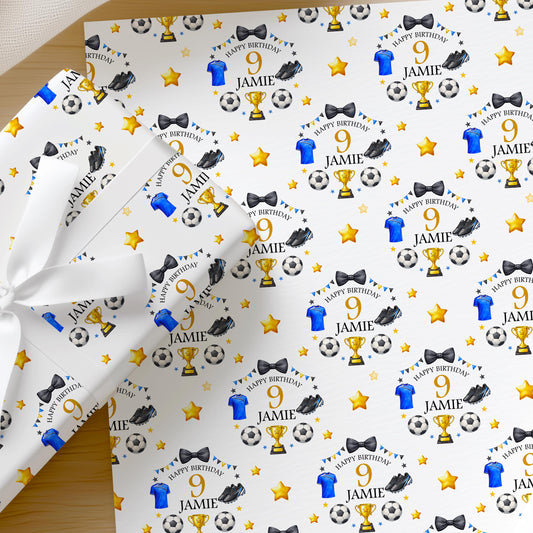 Printed football wrapping paper shown as wrapping paper