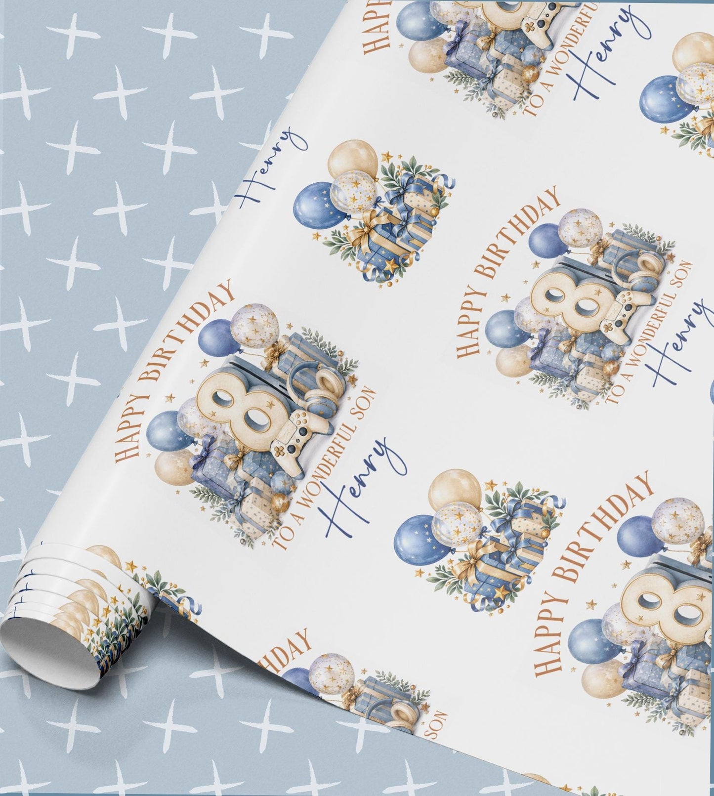Personalised Gaming Wrapping Paper, Custom Name Birthday Gift Wrap
