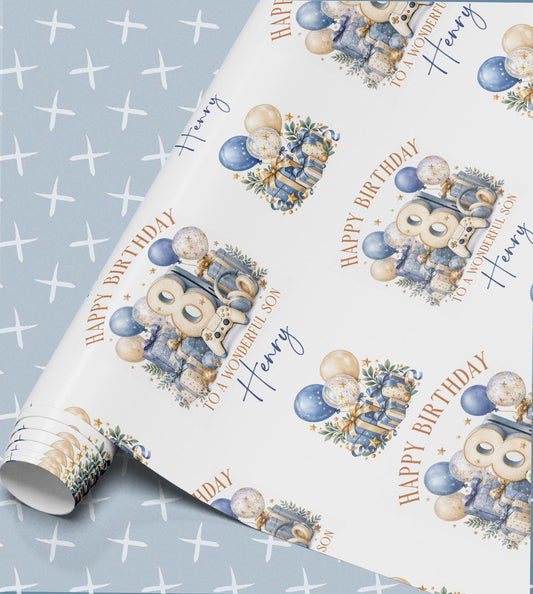 Personalised Gaming Wrapping Paper, Custom Name Birthday Gift Wrap