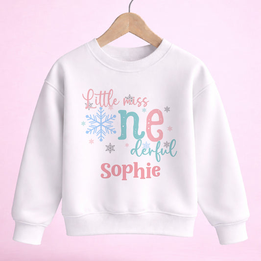 Little Miss ONEDERFUL Outfit – Winter ONEderland Birthday Party Tee With Snowflake Design - 6-12m