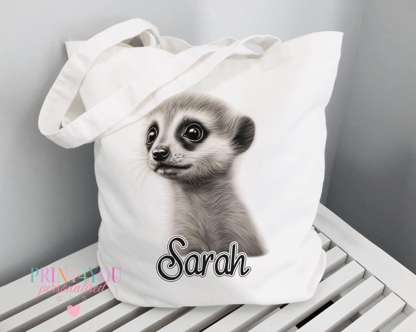 Personalised white cotton tote bag with Highland Cow print and custom name