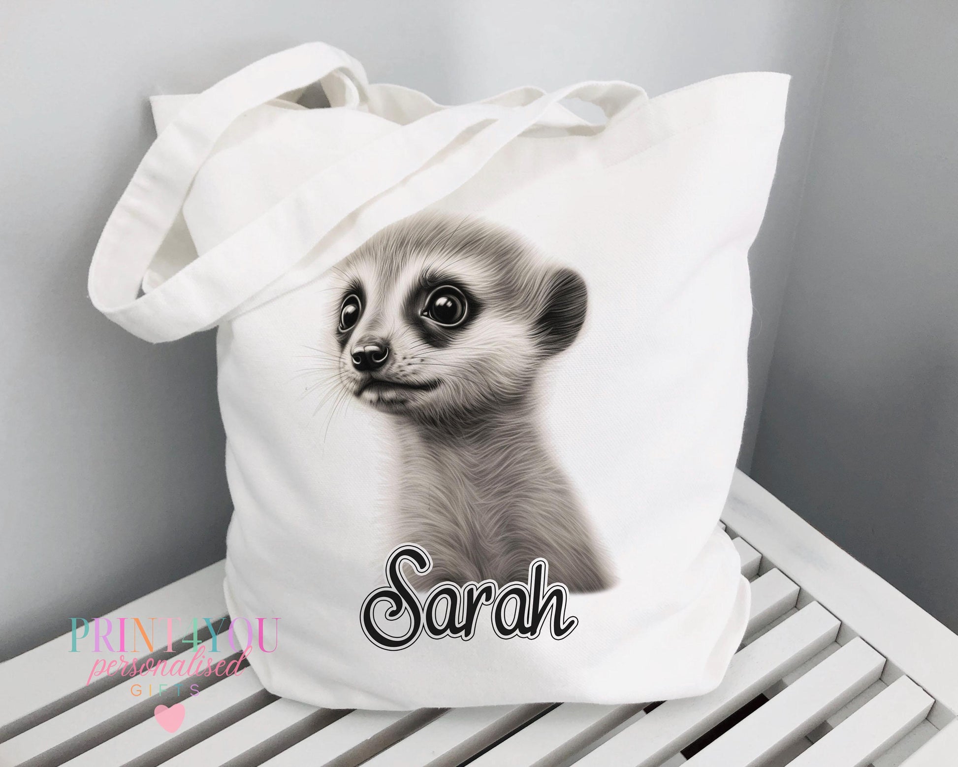 Personalised white cotton tote bag with Highland Cow print and custom name