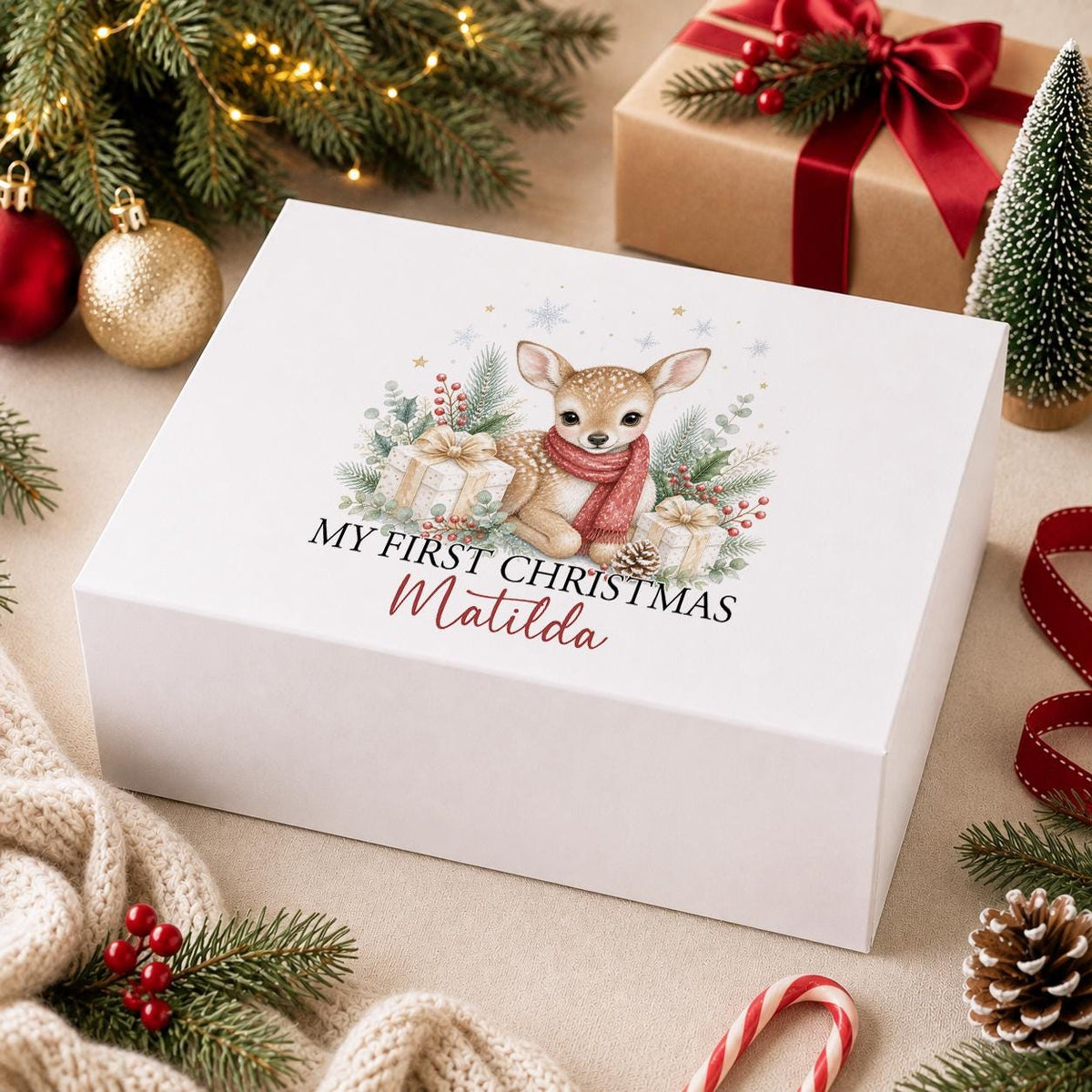 Personalised Christmas Eve Box, My First Christmas 2026 Deer Keepsake