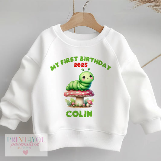 Personalised First Birthday Jumper – Cute Caterpillar Birthday Sweatshirt for Kids - 6-12m SWEATSHIRT