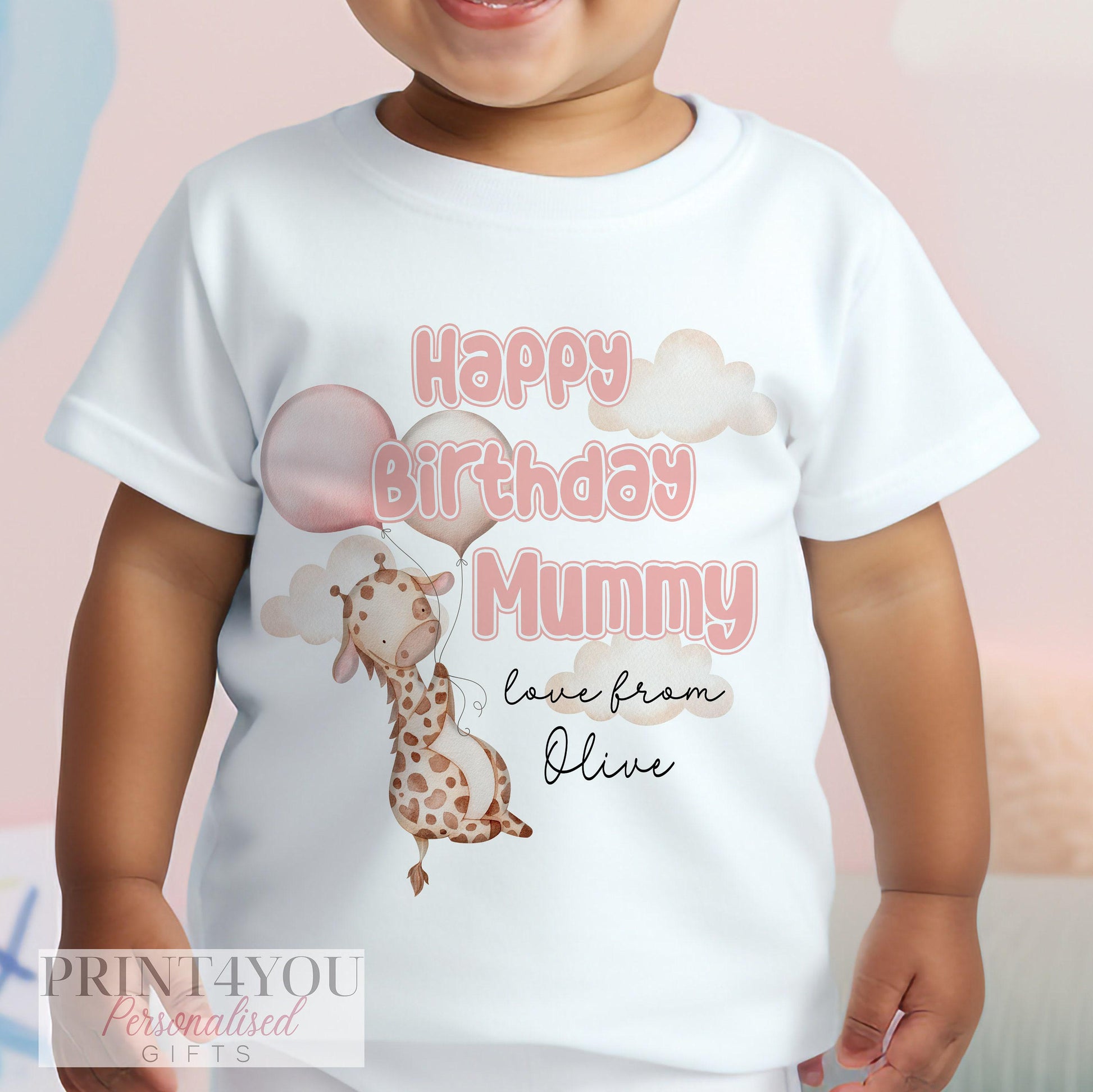 Personalised birthday t-shirt with custom child name and Happy Birthday Mummy design