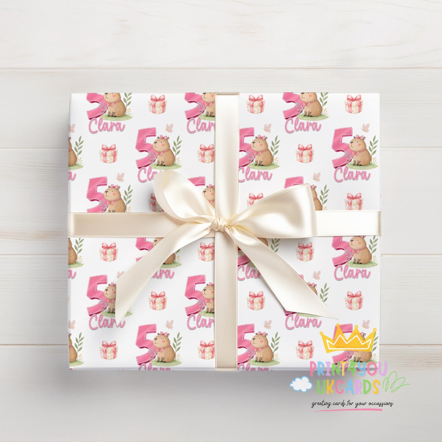 Printed birthday wrapping paper shown as wrapping paper