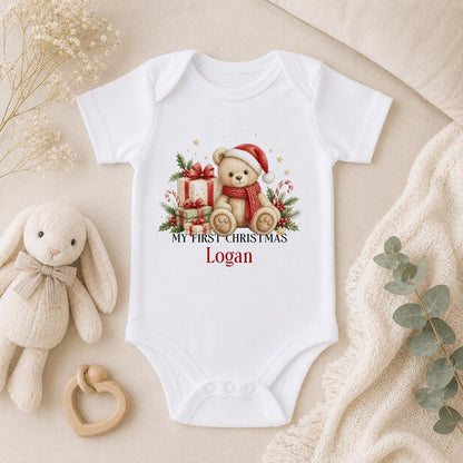 Personalised Baby Christmas Outfit 2026 Teddy Sleepsuit, Bib Gift